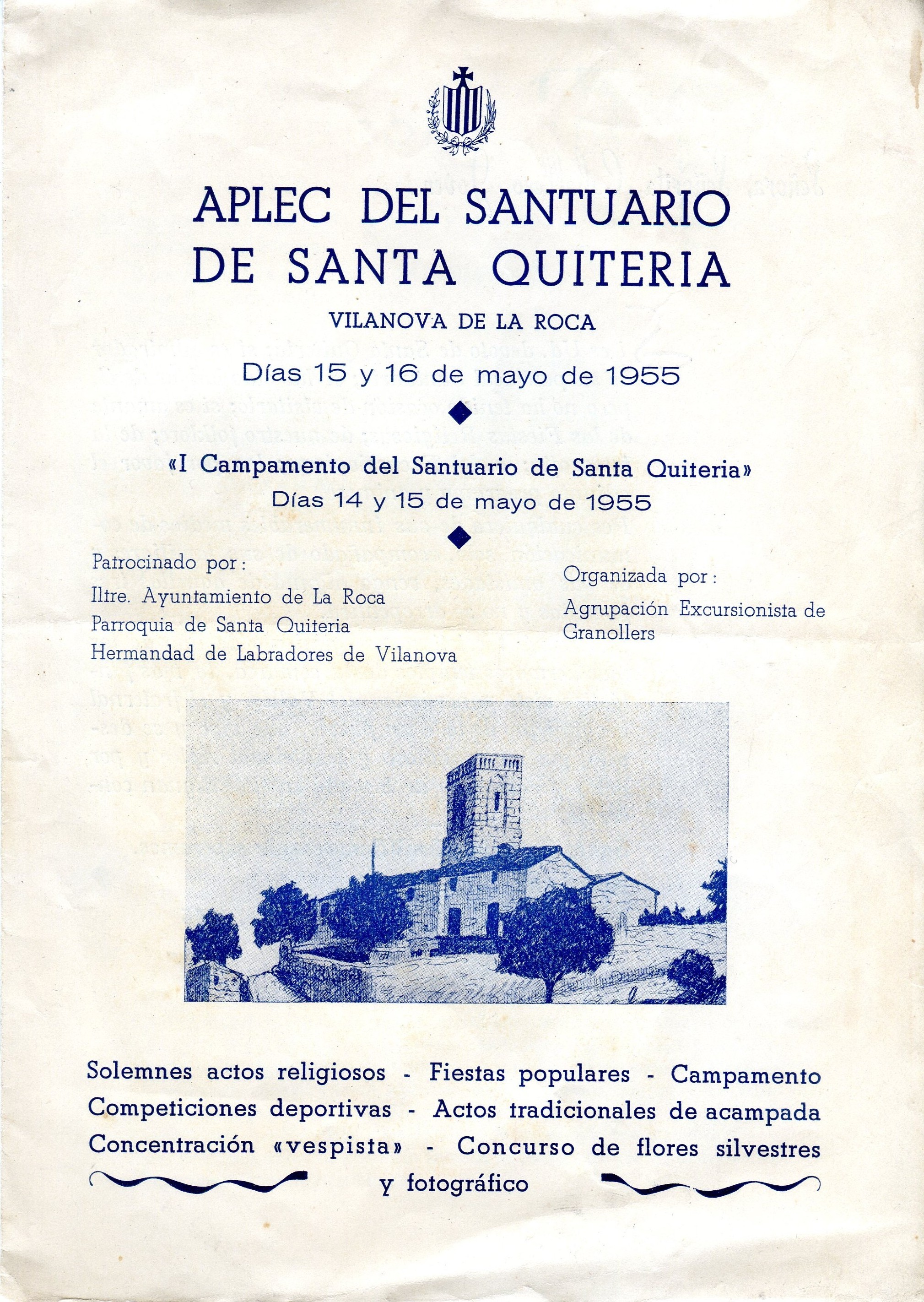 Aplec del santuario de Santa Quiteria : Vilanova de la Roca : Días 15 y 16 de mayo de 1955 : "I Campamento del Santuario de Santa Quiteria" - Portada